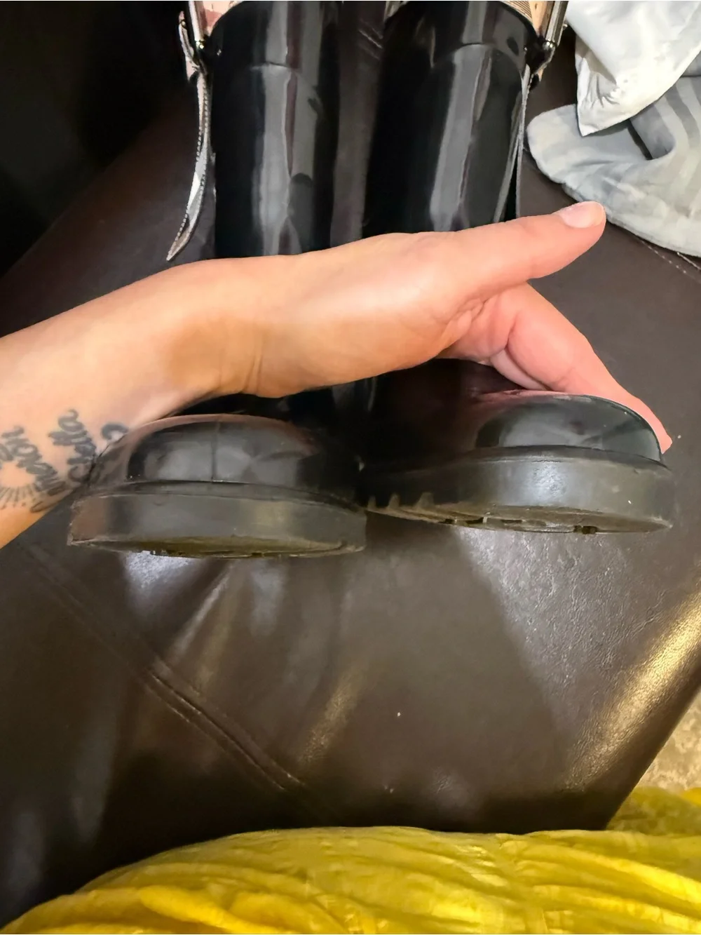 Authentic Burberry Black Rain Boots with Plaid Strap